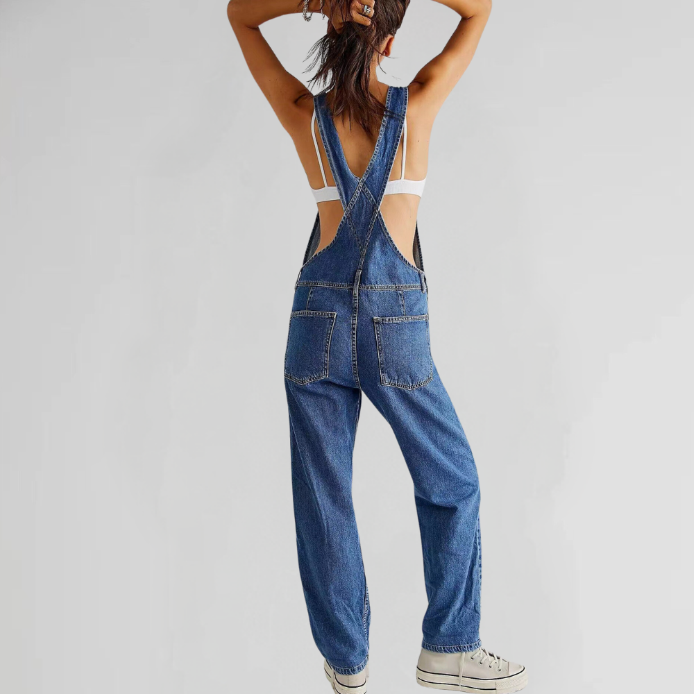 Women's Dungarees Denim Relaxed Cross-Back Straps