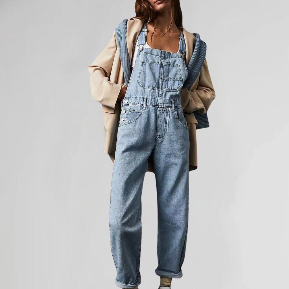 Women's Dungarees Denim Relaxed Cross-Back Straps - Blue