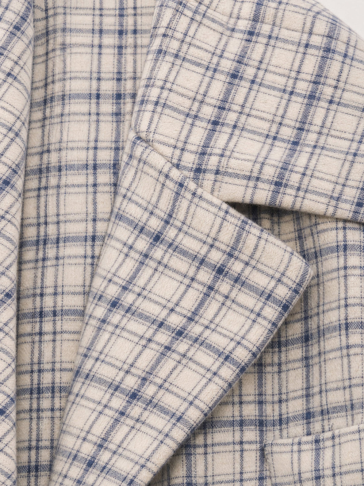 Women's beige checked long trench coat with notched collar and button front