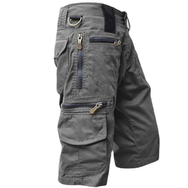 Men's Cargo Shorts Multi-Pocket Zip-Detail Cotton - Grey