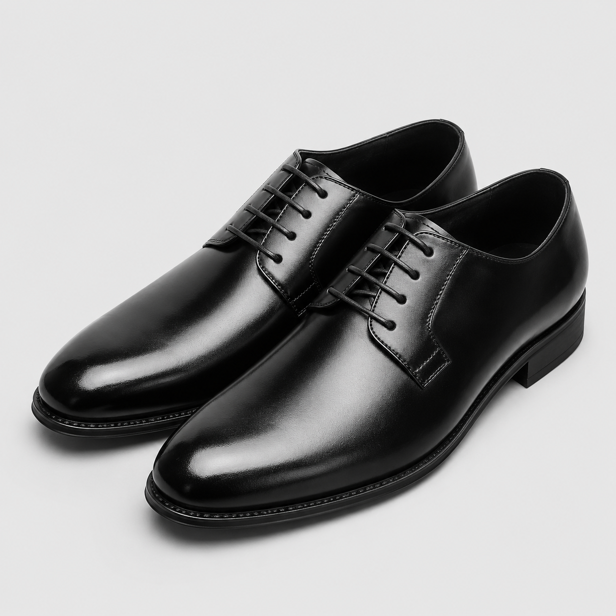 Men's Derby Shoes Plain Toe Lace-Up Leather - Black