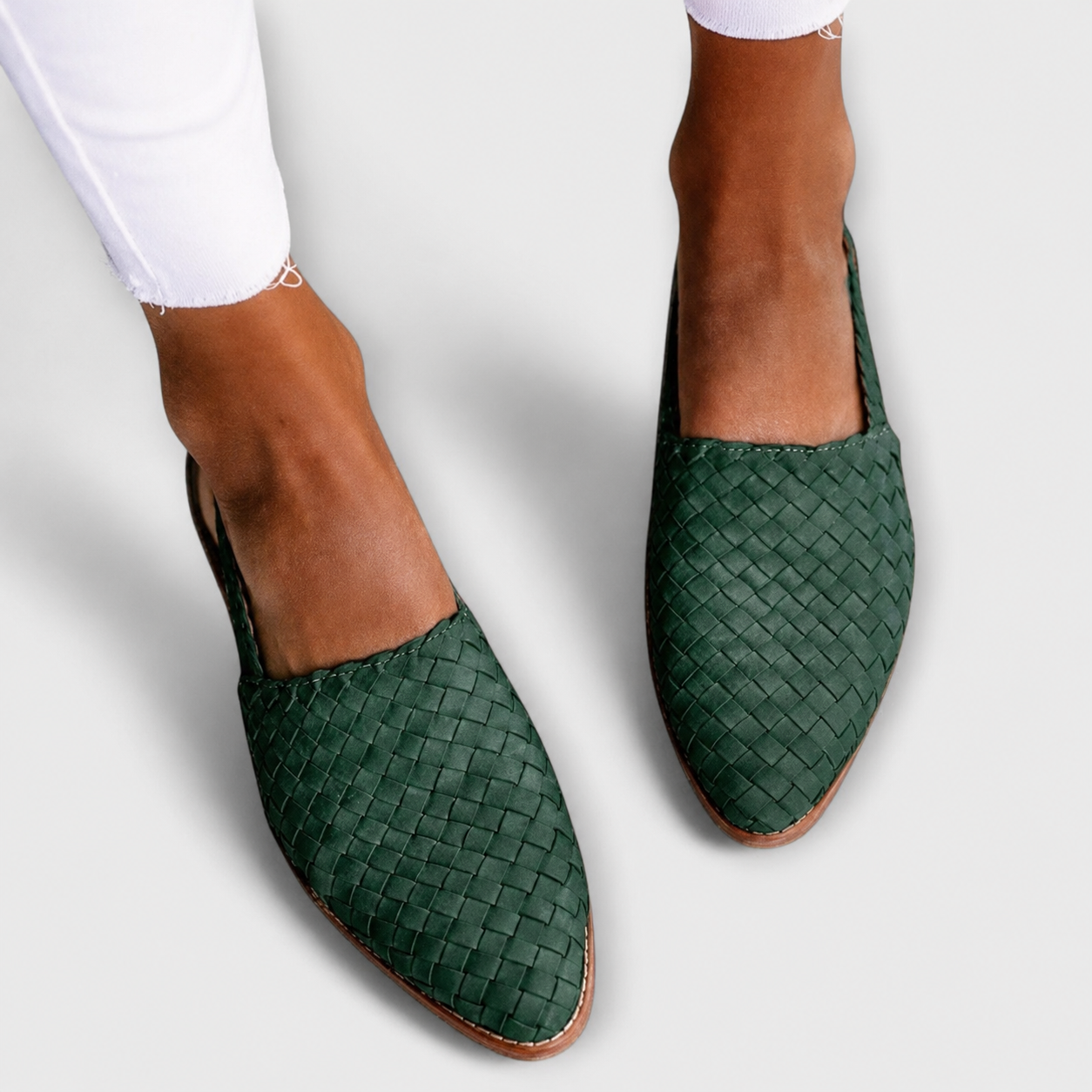 Women's woven back-strap loafer flats with almond toes