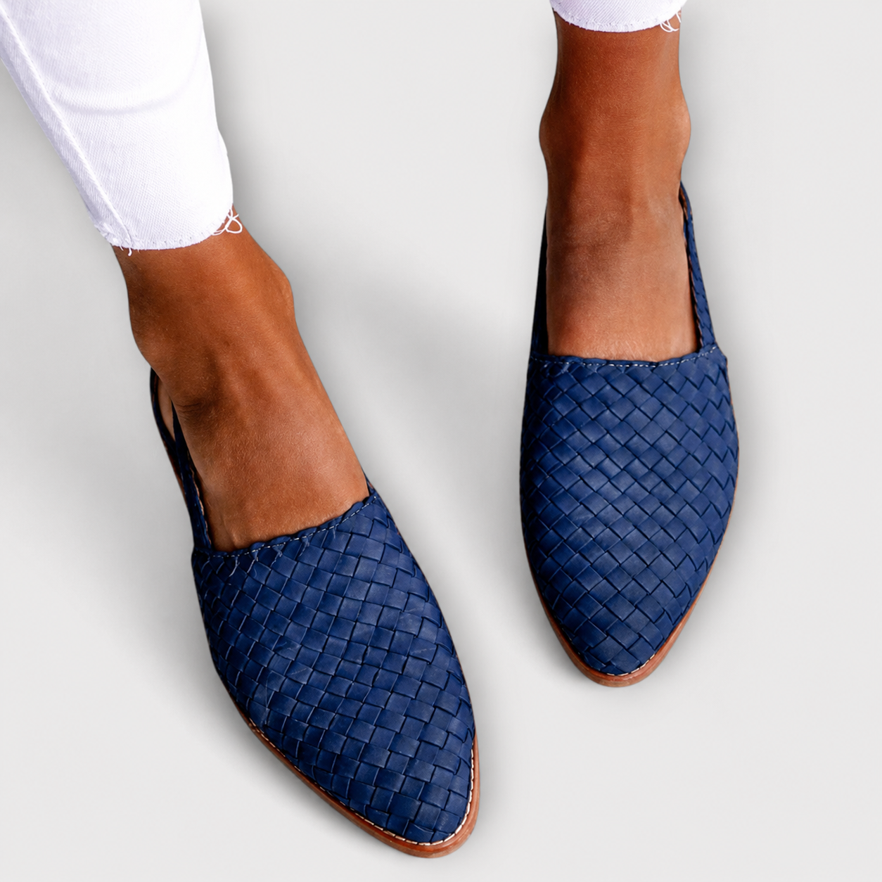 Women's woven back-strap loafer flats with almond toes