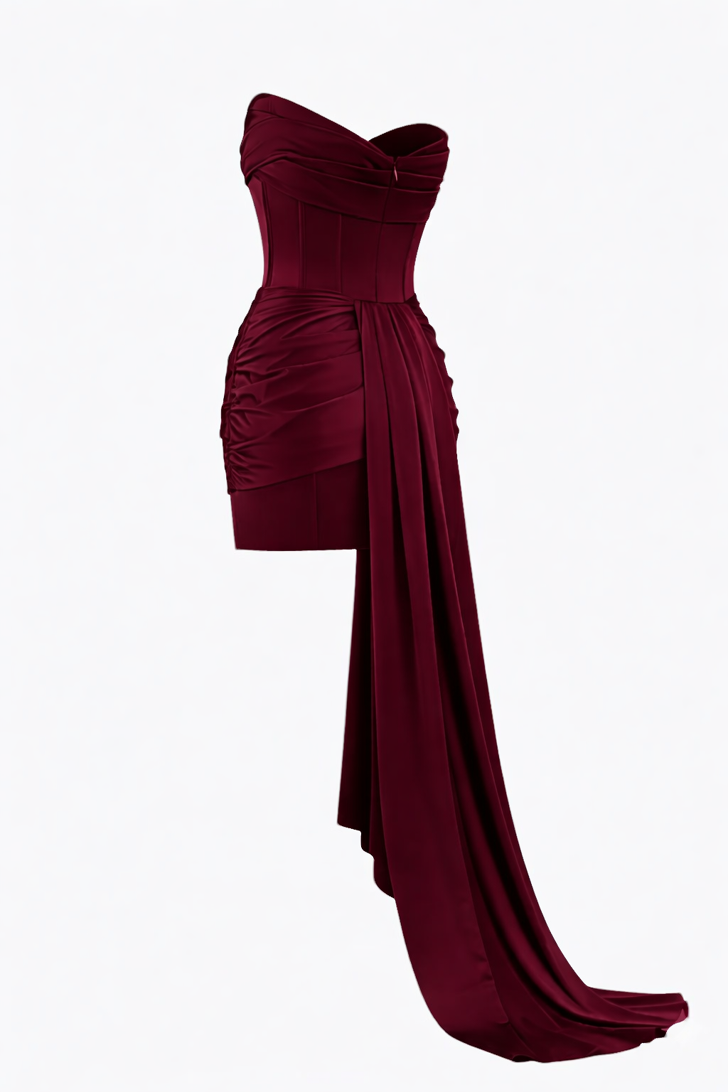 Women's Satin Burgundy Strapless Mini Dress Draped