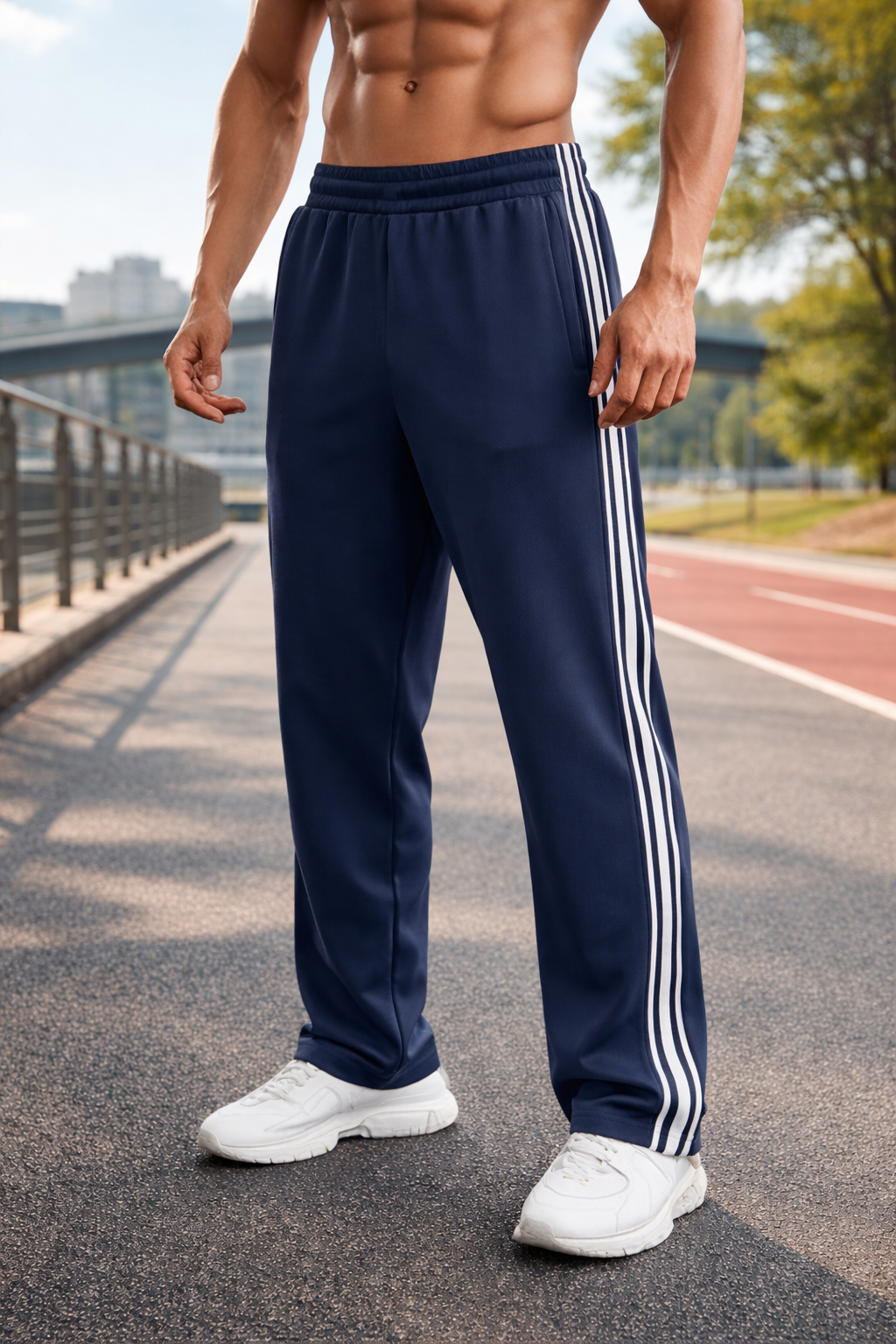 Men's Tracksuit Trousers Wide Leg Stripe Detail - Blue