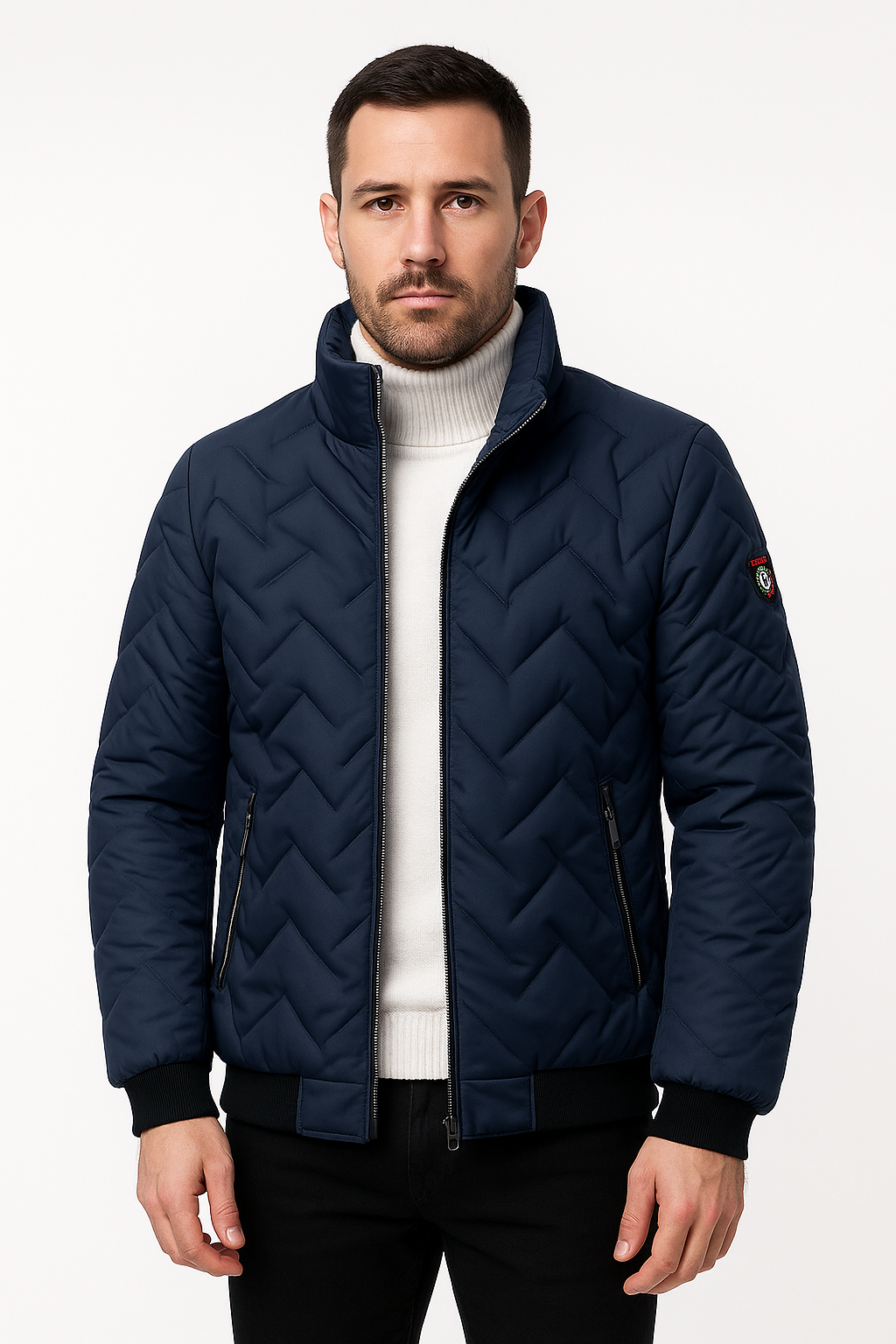Men's Quilted Bomber Jacket Stand Collar