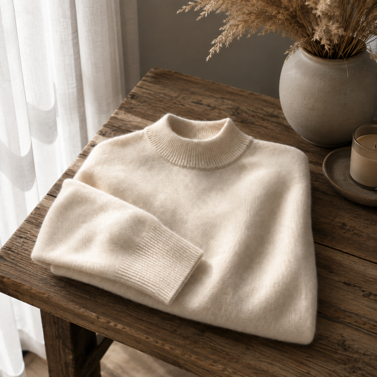 Ribbed mock neck jumper with long sleeves and matching cuffs