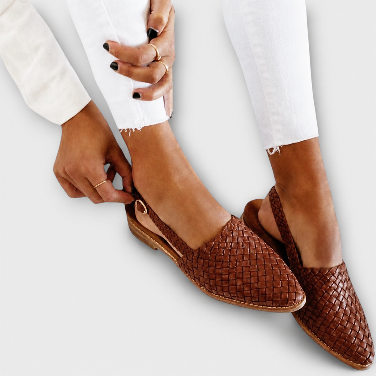 Women's woven back-strap loafer flats with almond toes