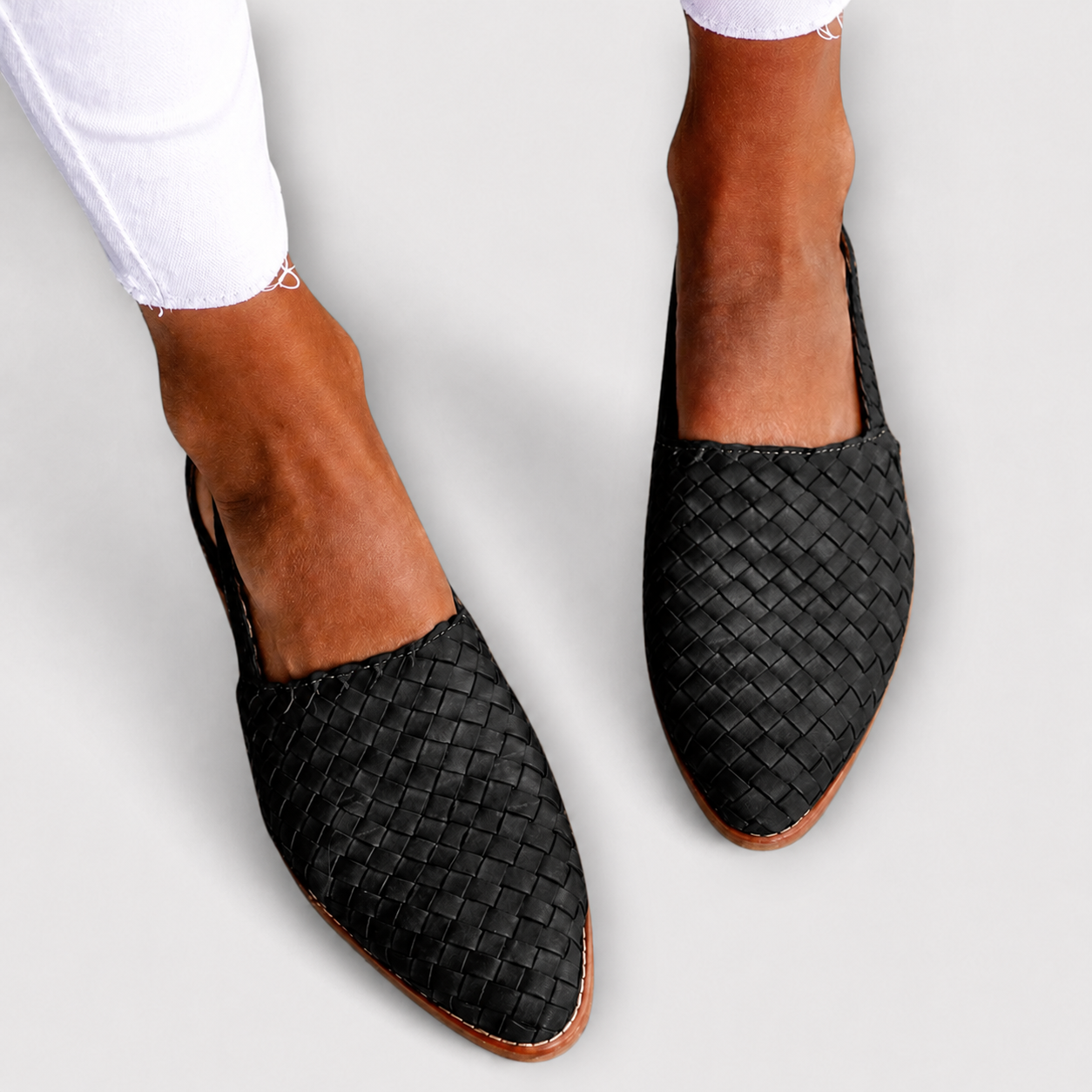 Women's woven back-strap loafer flats with almond toes