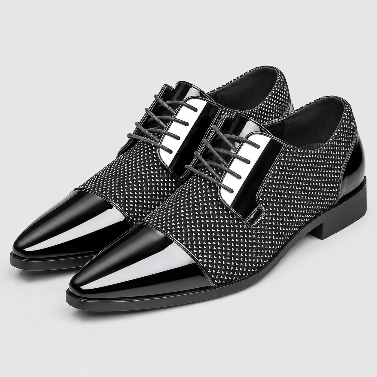 Men's Oxford Shoes Patent Cap Toe Lace-Up - Grey