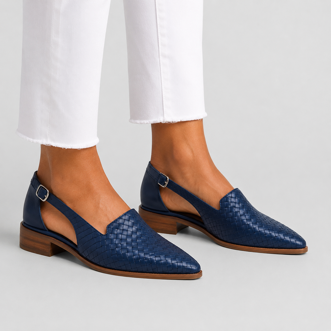 Women's woven back-strap loafer flats with almond toes