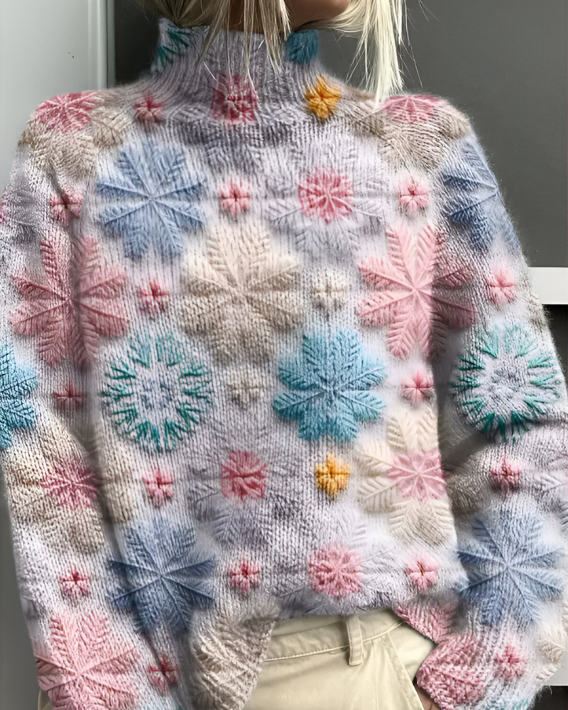 Women's floral roll neck jumper with long sleeves and graphic botanical pattern