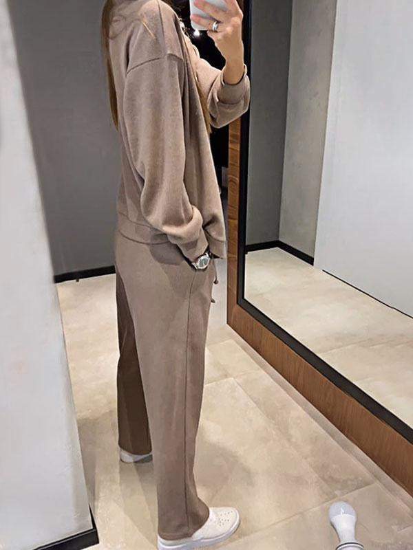 Women's knitted button-front cardigan and matching drawstring trousers set