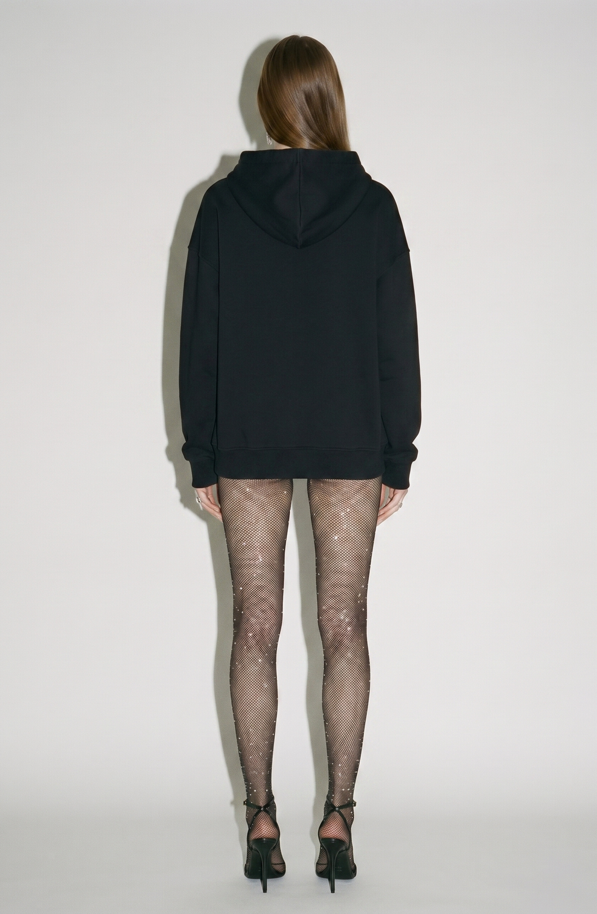 Black women's hoodie with crystal embellished drawstrings and a hood