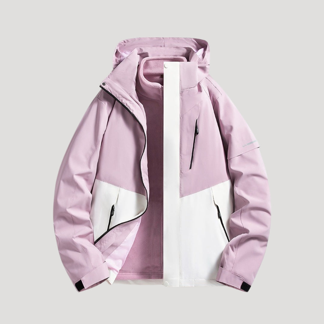 Women's hooded outdoor jacket with zip front and zipped pockets