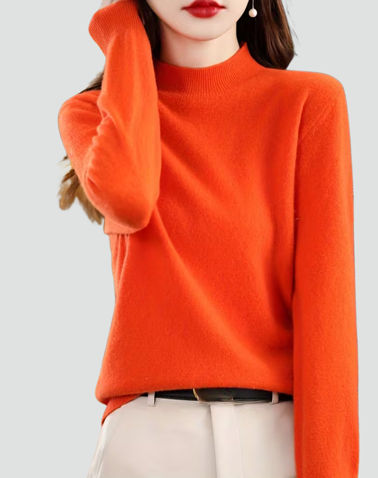 Women's high neck jumper with long sleeves and ribbed trims