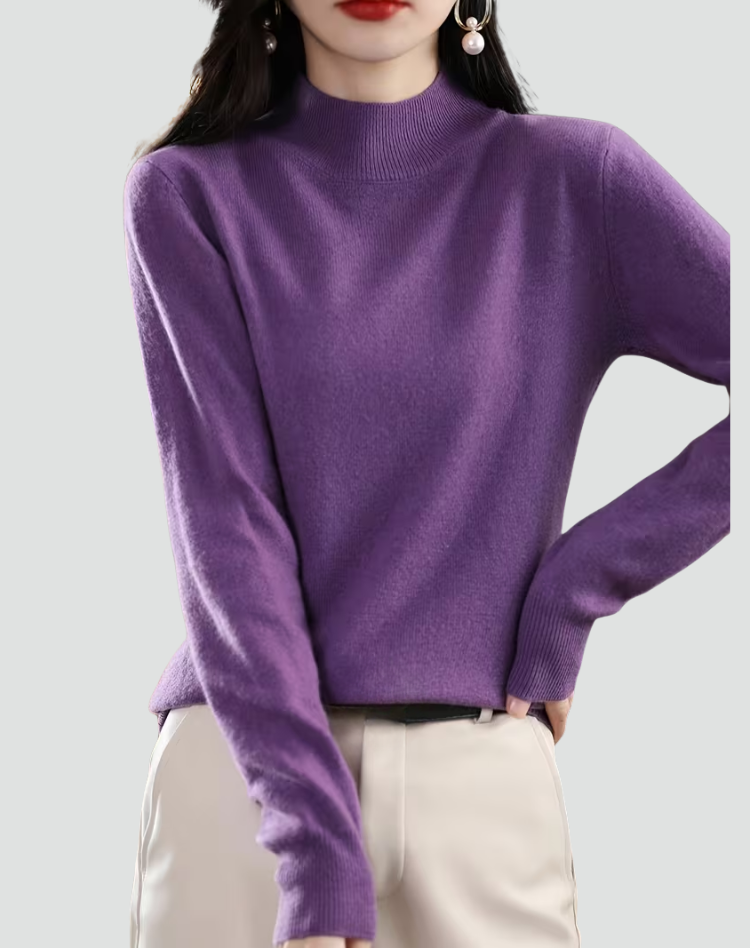 Women's high neck jumper with long sleeves and ribbed trims