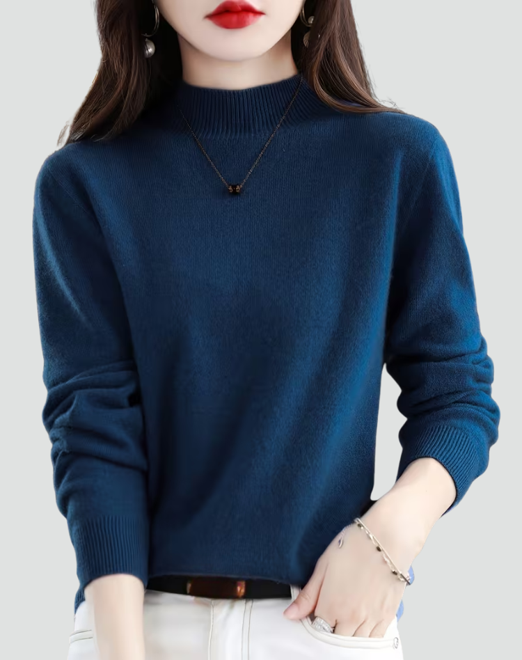 Women's high neck jumper with long sleeves and ribbed trims