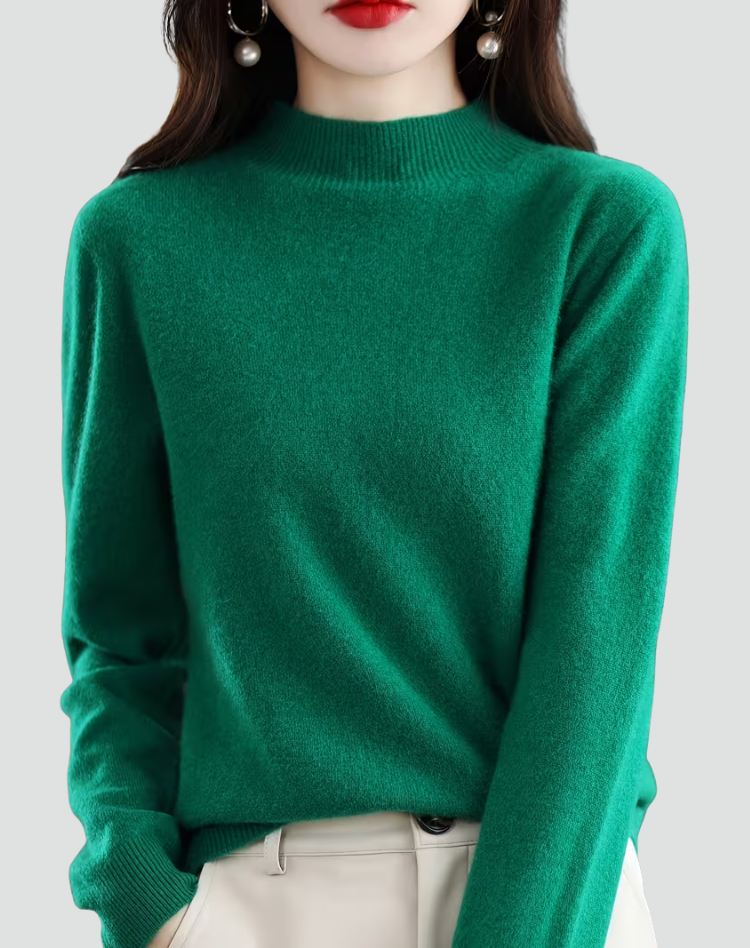 Women's high neck jumper with long sleeves and ribbed trims
