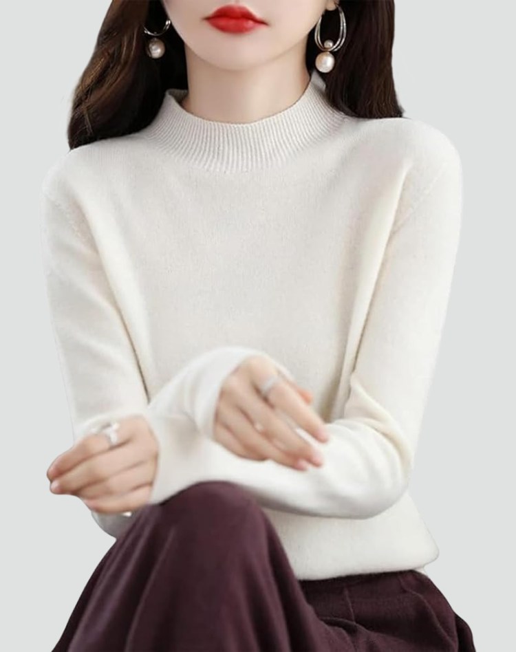 Women's high neck jumper with long sleeves and ribbed trims