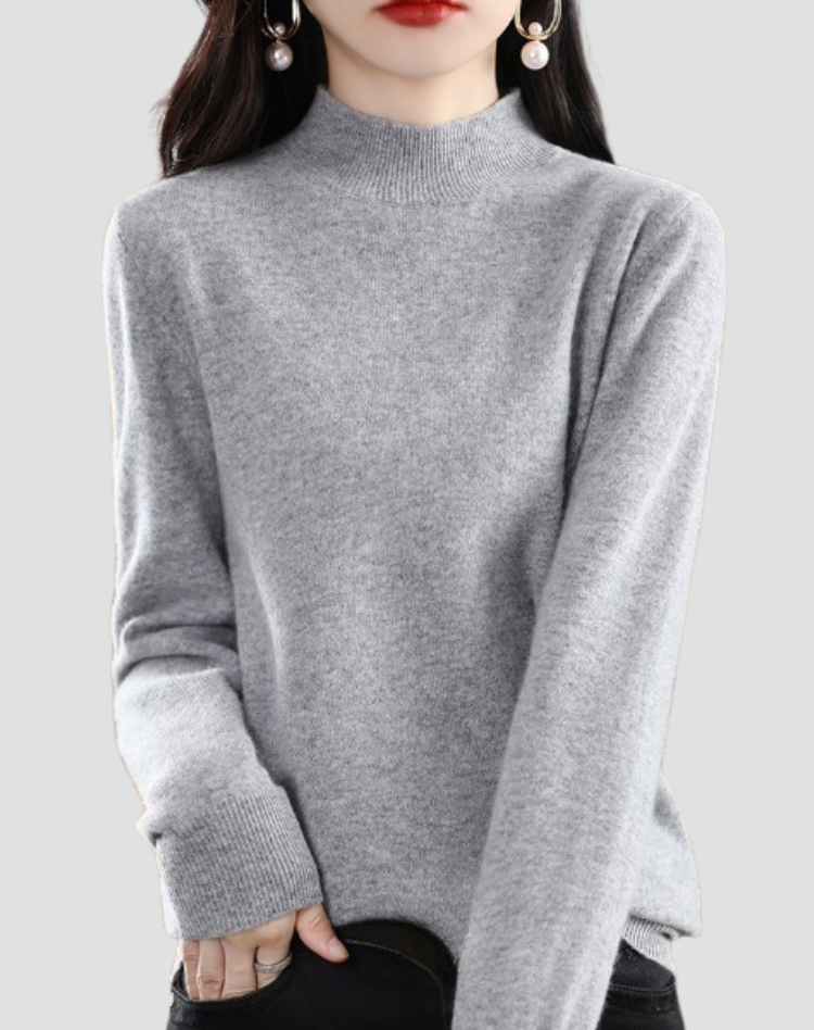 Women's high neck jumper with long sleeves and ribbed trims