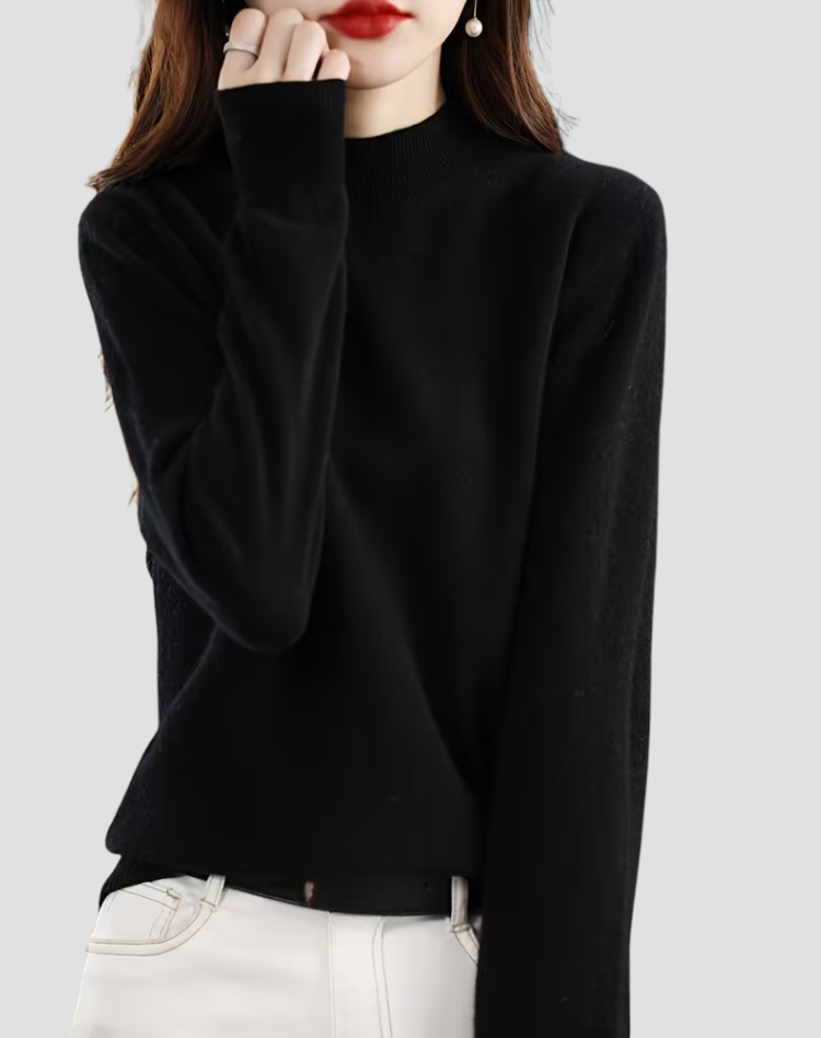 Women's high neck jumper with long sleeves and ribbed trims