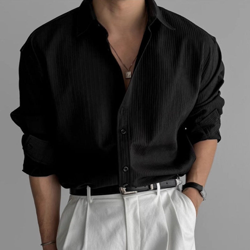 Men’s Textured Relaxed-Fit Shirt | Breathable Pleated Button-Up Shirt