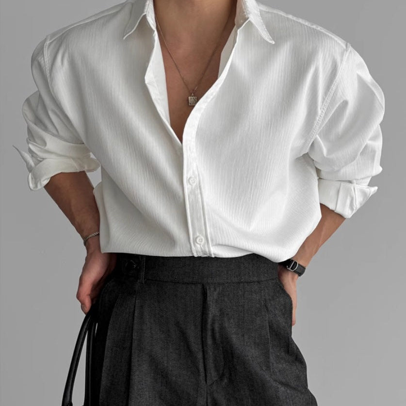 Men’s Textured Relaxed-Fit Shirt | Breathable Pleated Button-Up Shirt