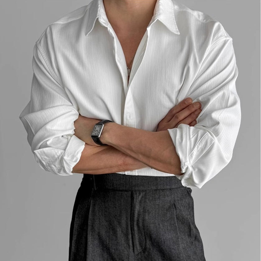 Men’s Textured Relaxed-Fit Shirt | Breathable Pleated Button-Up Shirt