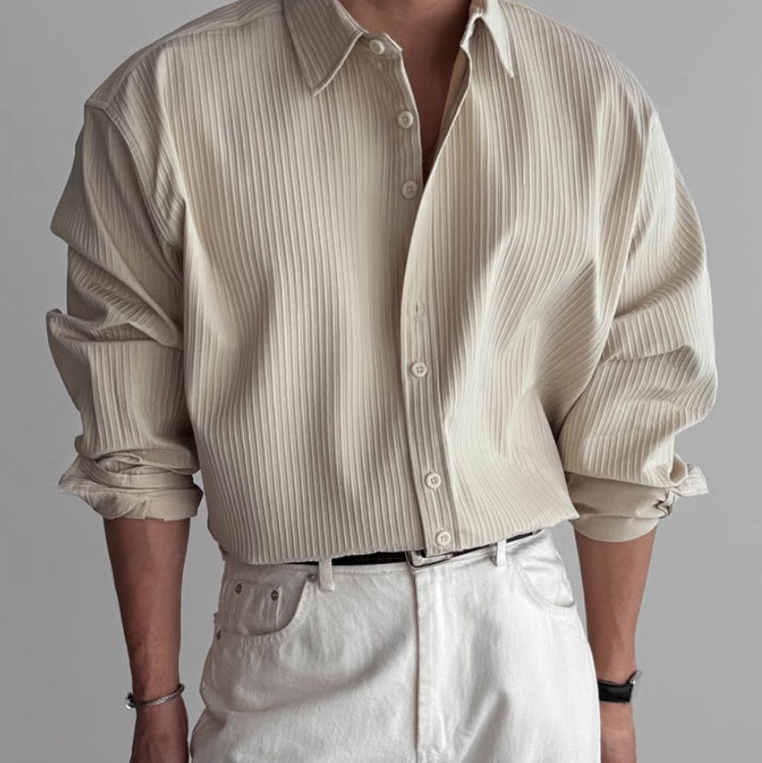 Men’s Textured Relaxed-Fit Shirt | Breathable Pleated Button-Up Shirt