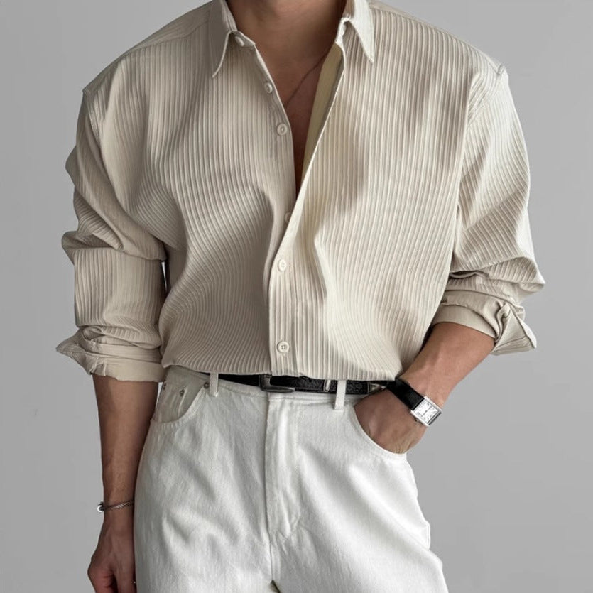 Men’s Textured Relaxed-Fit Shirt | Breathable Pleated Button-Up Shirt