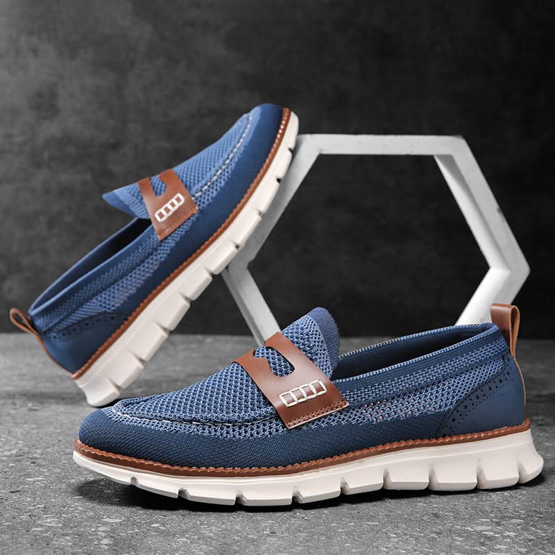 Men's textured mesh loafers with penny strap and chunky grooved sole