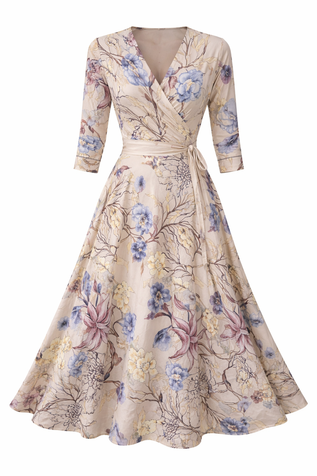 Women’s Floral Wrap Midi Dress | Beige Botanical