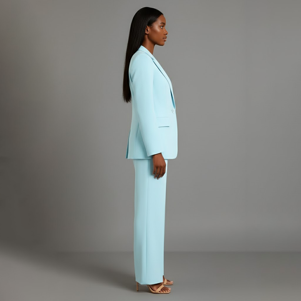 Women's tailored trouser suit set with longline blazer and wide-leg trousers