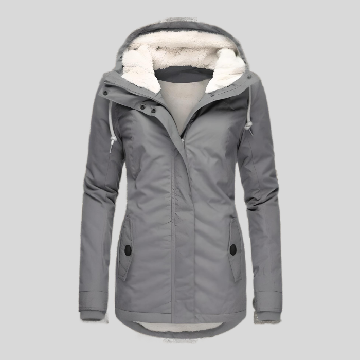 Women's Hooded Jacket Fleece-Lined Longline - Grey