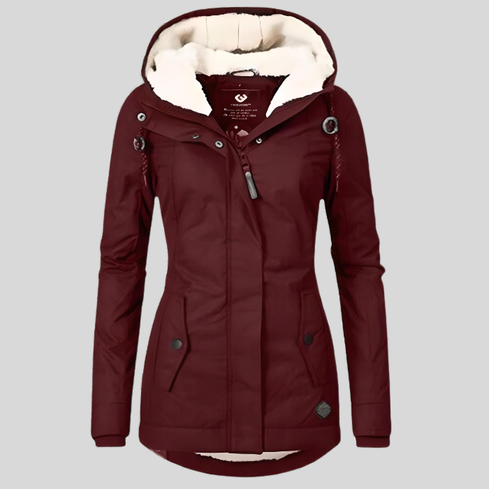 Women's Hooded Jacket Fleece-Lined Longline - Red