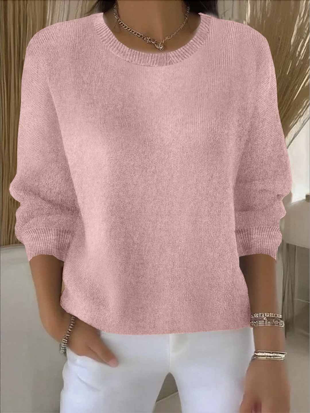 Women's crew neck knitted jumper with long sleeves and ribbed trims