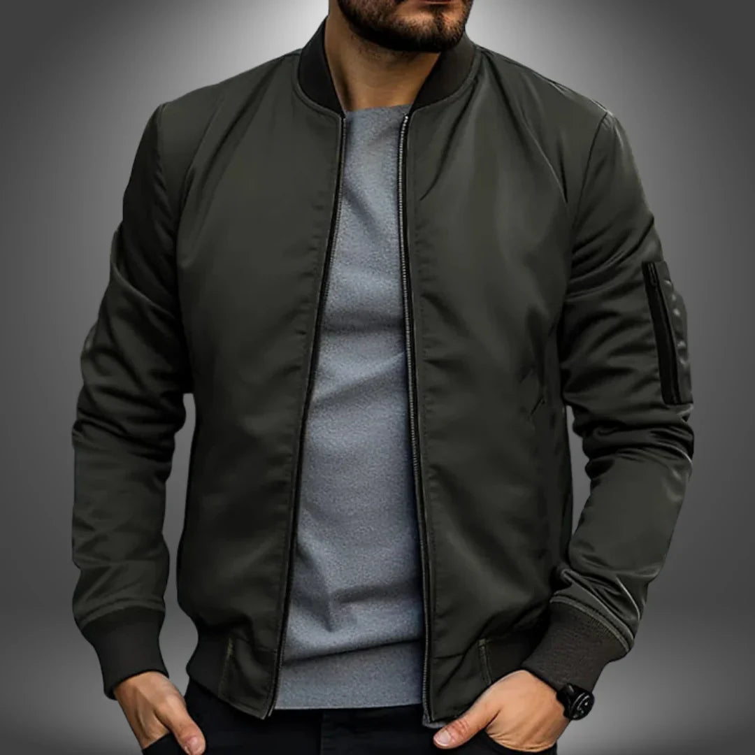Men's Bomber Jacket Slim Fit Zip-Up - Olive