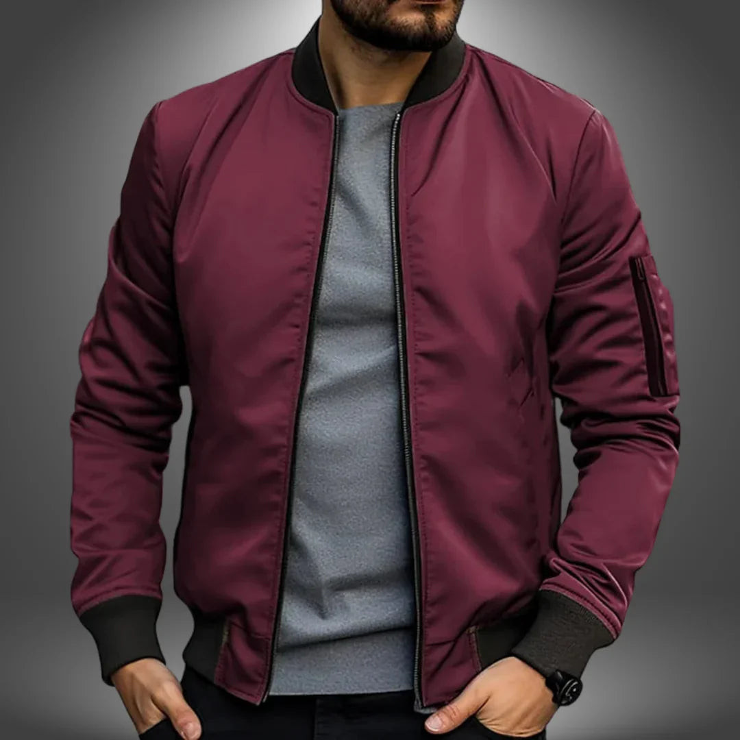 Men's Bomber Jacket Slim Fit Zip-Up - Red