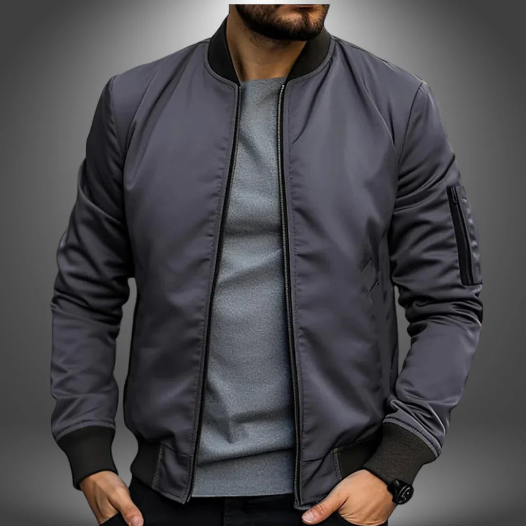 Men's Bomber Jacket Slim Fit Zip-Up - Dark Grey
