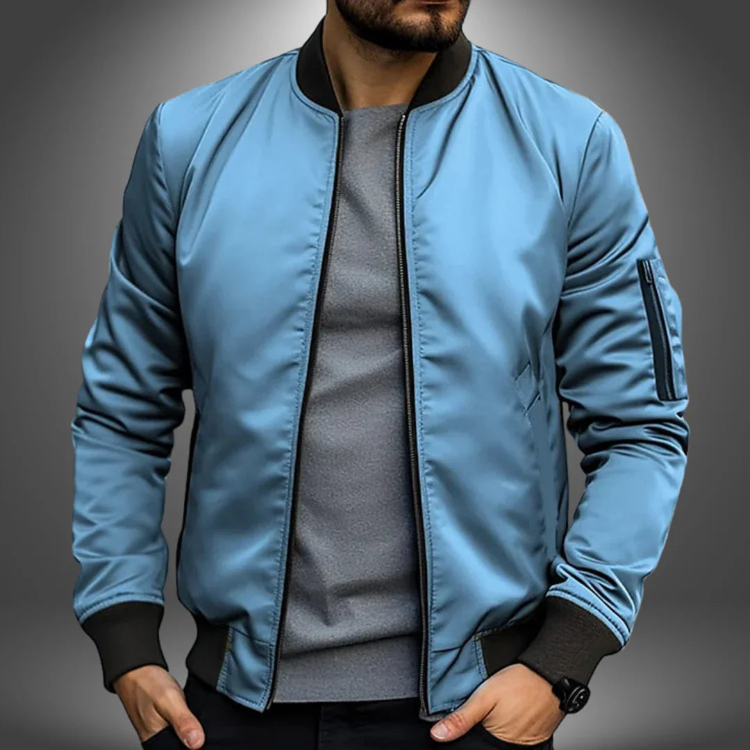 Men's Bomber Jacket Slim Fit Zip-Up - Light Blue