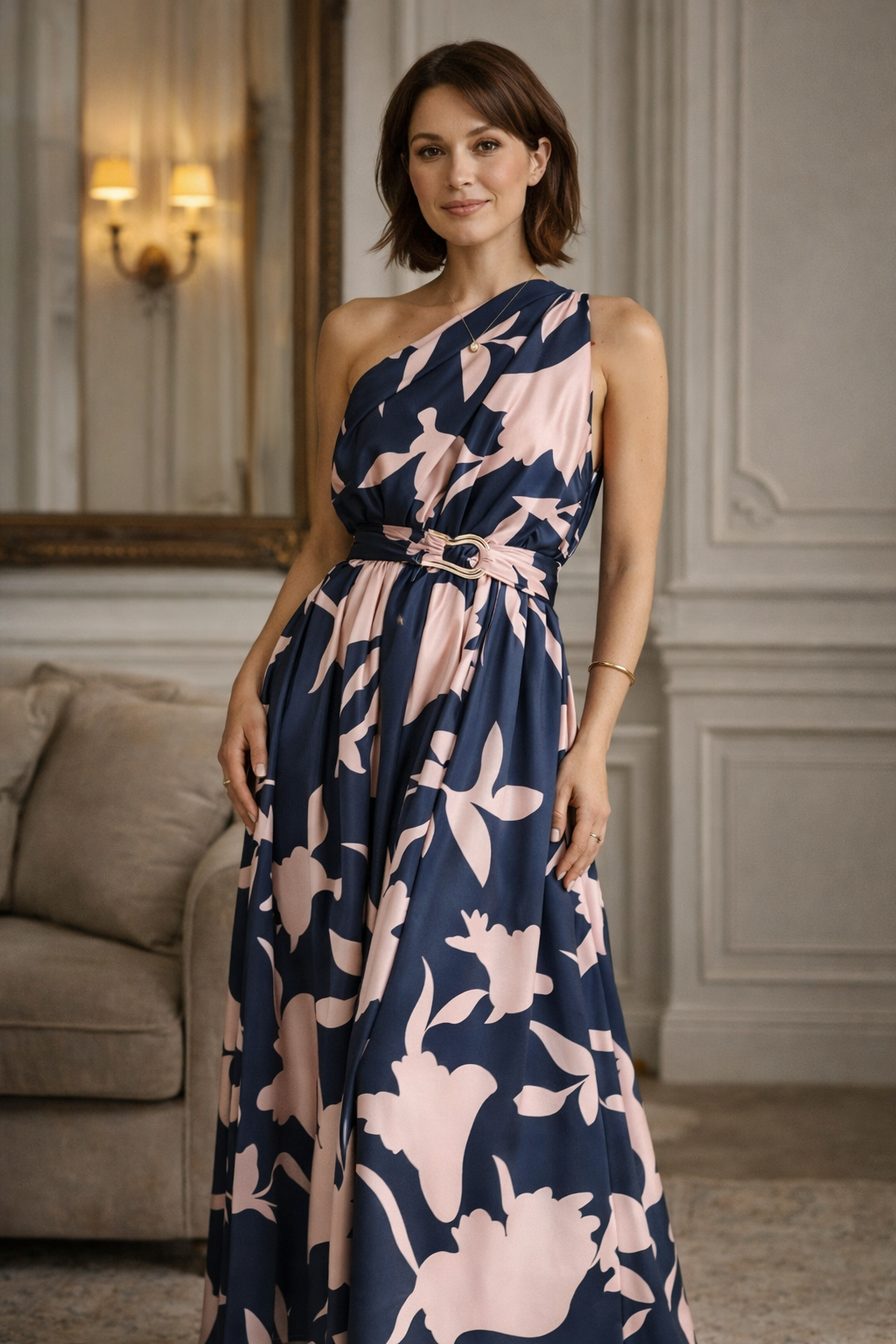 Women’s One-Shoulder Maxi Dress with Belt