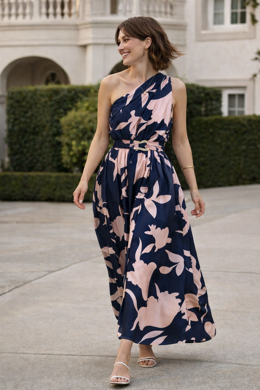 Women’s One-Shoulder Maxi Dress with Belt