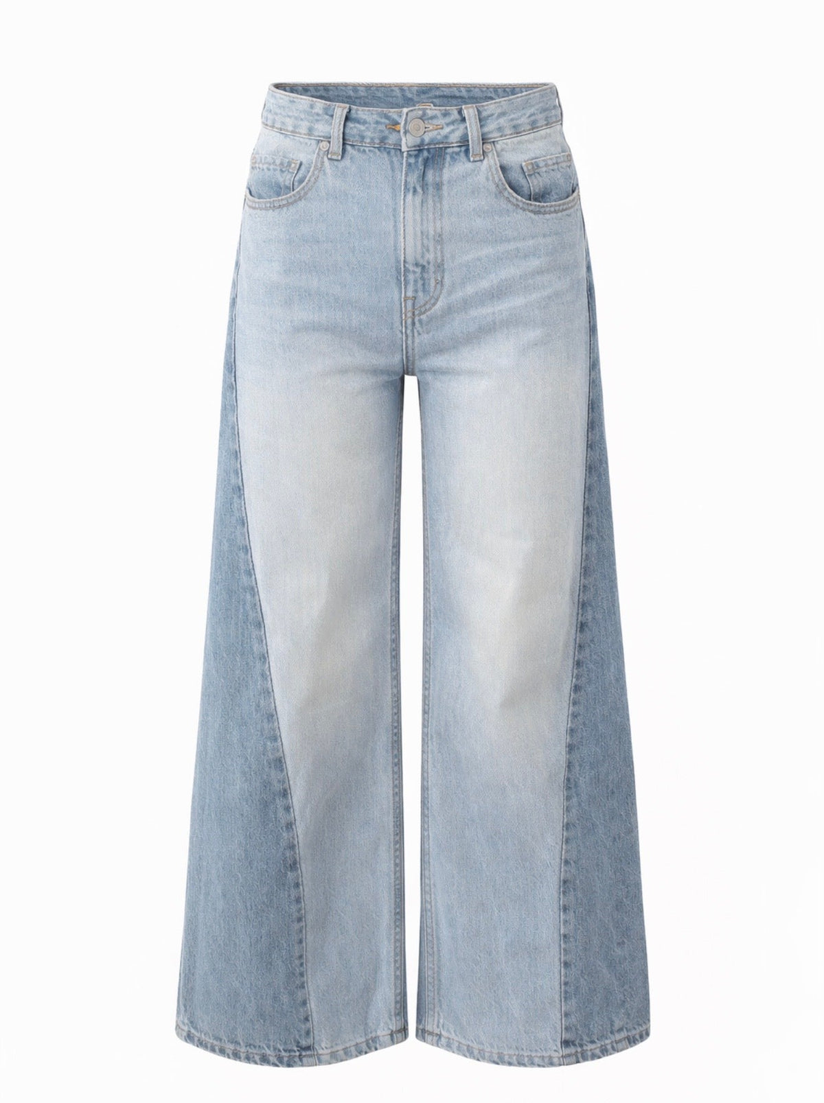 Women's light blue high-rise wide leg jeans with five-pocket design