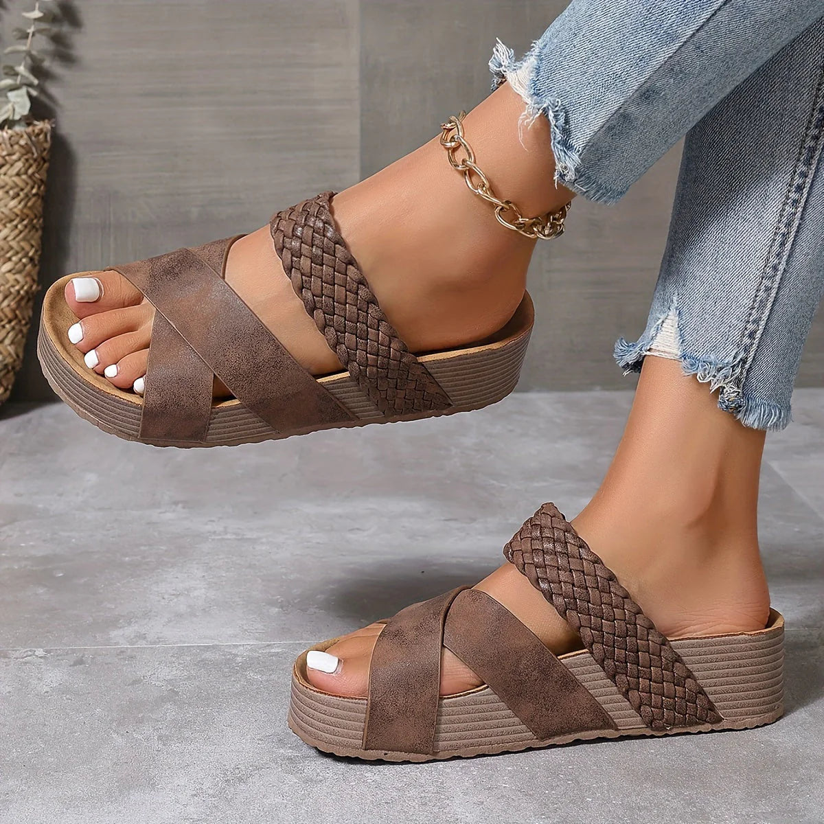 Women’s Wedge Slide Sandals | Woven Strap