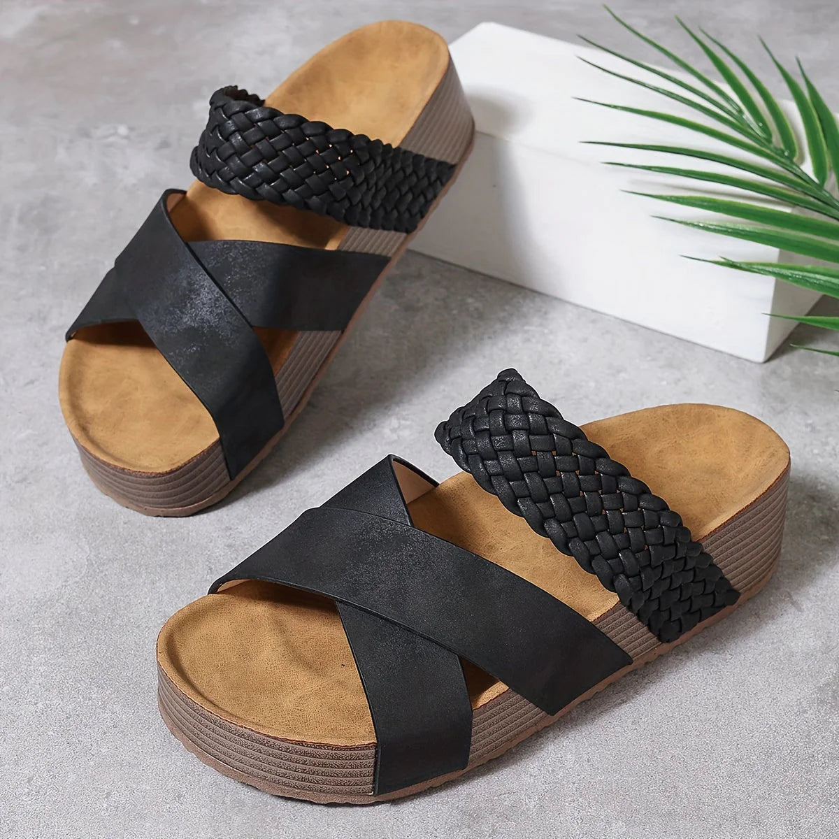 Women’s Wedge Slide Sandals | Woven Strap