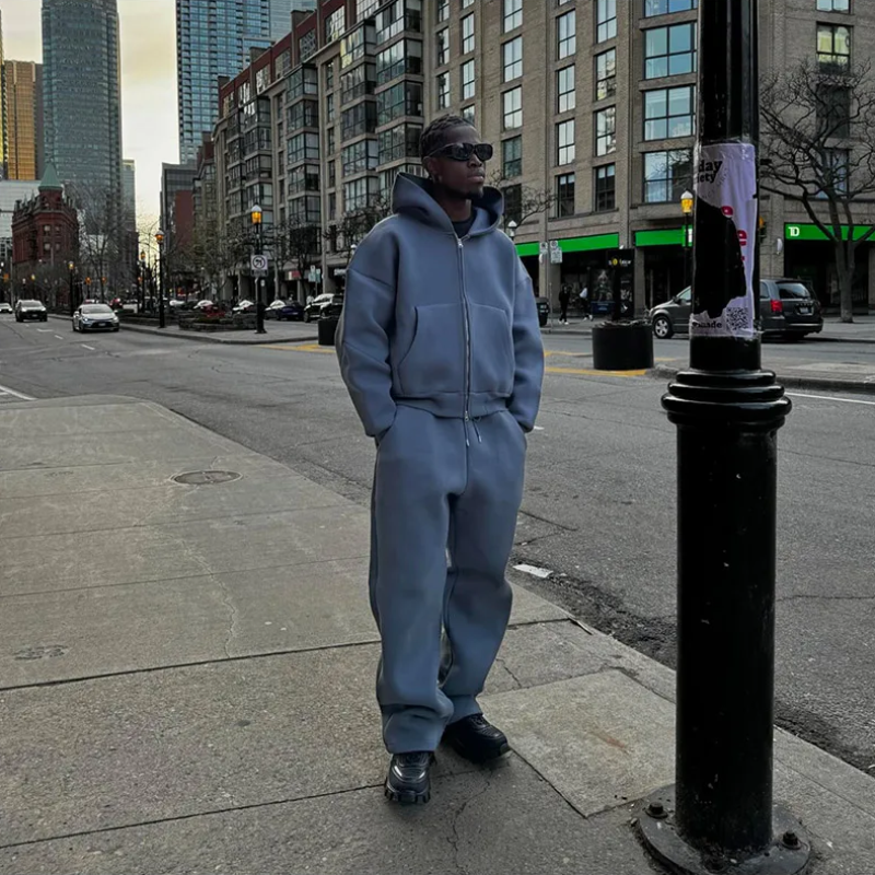 Unisex hooded sweatshirt and jogger set with drawstring trousers