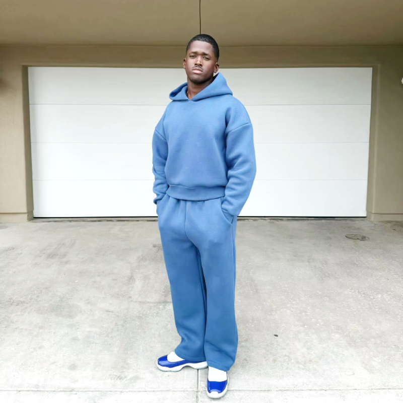 Unisex hooded sweatshirt and jogger set with drawstring trousers
