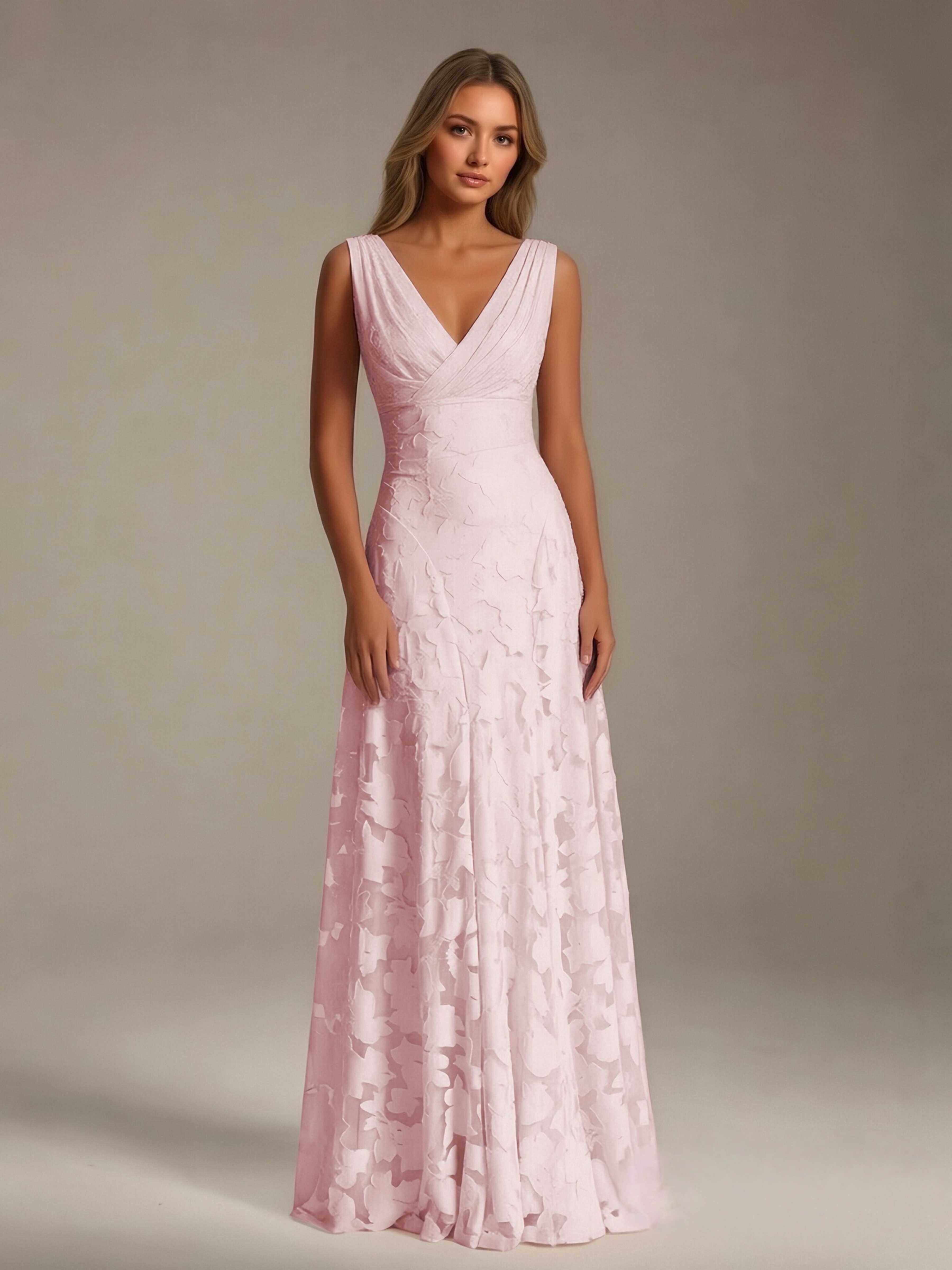 Women’s Floral Lace A-Line Maxi Dress | Sleeveless V-Neck Evening Gown