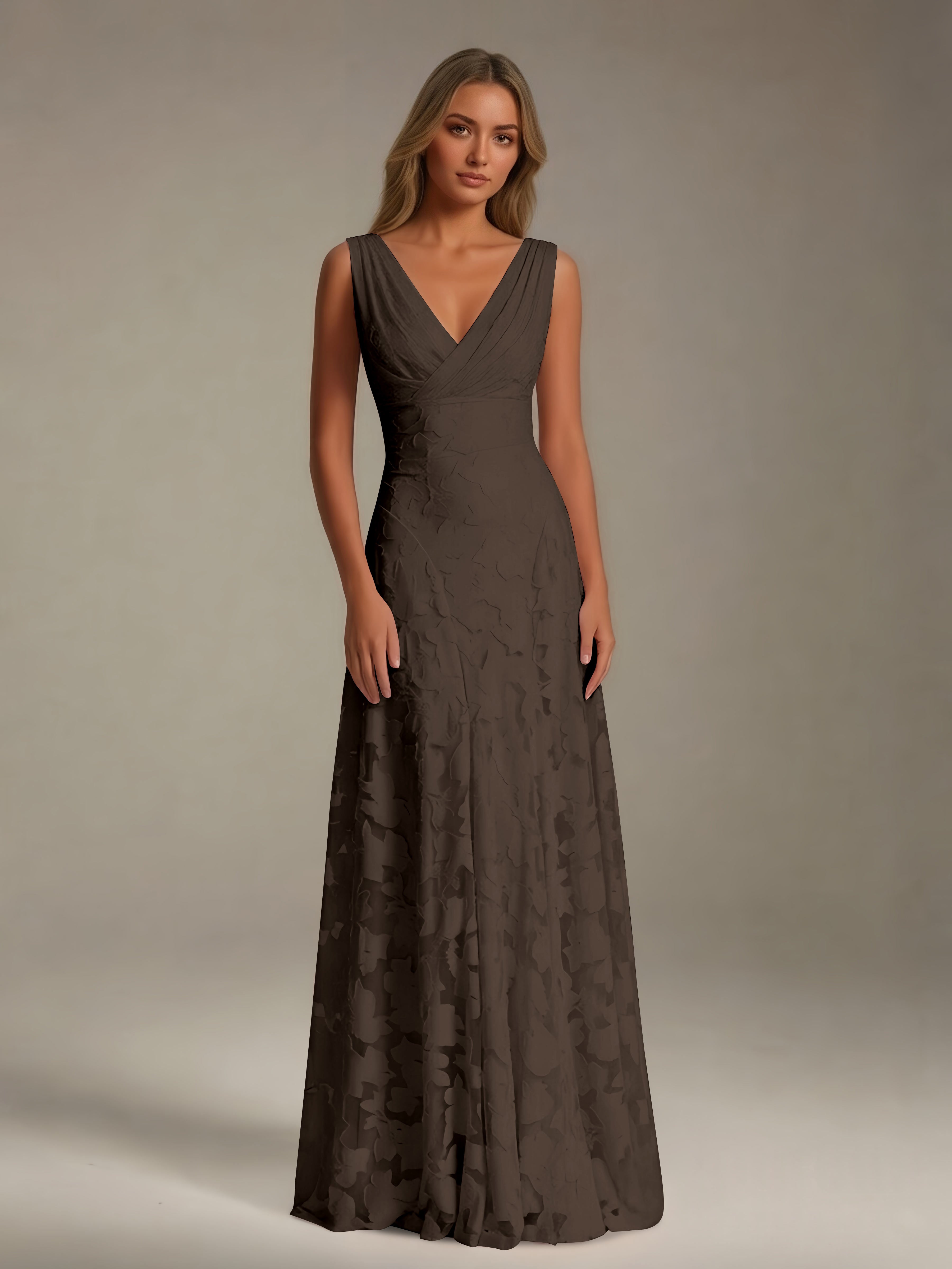 Women’s Floral Lace A-Line Maxi Dress | Sleeveless V-Neck Evening Gown